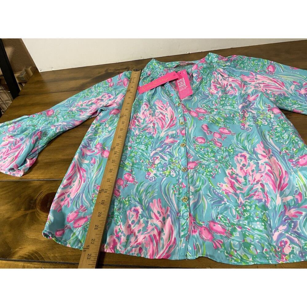 Lilly Pulitzer DAKOTA Top Blouse Amalfi Blue Fishes - Size XS - $128 - Picture 7 of 10